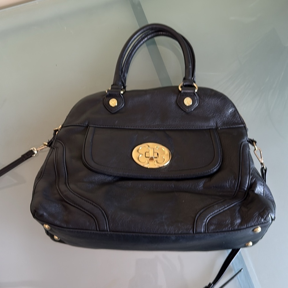 Emma Fox Bags Emma Fox Black Leather Satchel with Crossbody Strap Slouchy Bag - Picture 3 of 8
